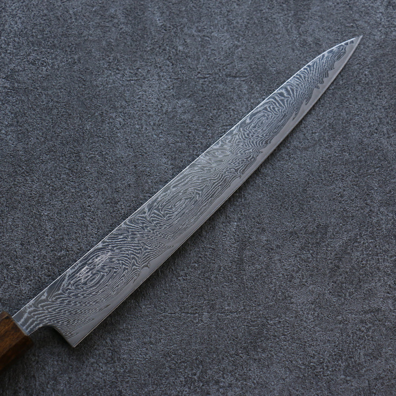 Seisuke Nami AUS10 Mirrored Finish Damascus Sujihiki  240mm Oak Handle - Japannywholesale