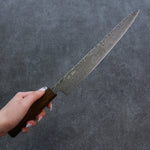 Seisuke Nami AUS10 Mirrored Finish Damascus Sujihiki  240mm Oak Handle - Japannywholesale