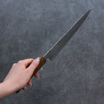 Seisuke Nami AUS10 Mirrored Finish Damascus Sujihiki  240mm Oak Handle - Japannywholesale