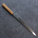 Seisuke Tsukikage AUS10 Migaki Finished Hammered Damascus Sujihiki  270mm Oak Handle - Japannywholesale