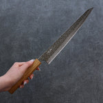 Seisuke Tsukikage AUS10 Migaki Finished Hammered Damascus Sujihiki  270mm Oak Handle - Japannywholesale