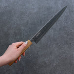 Seisuke Tsukikage AUS10 Migaki Finished Hammered Damascus Sujihiki  270mm Oak Handle - Japannywholesale