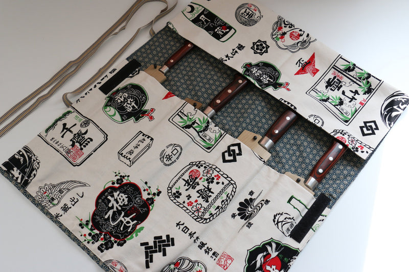 Japanese Style Knife Roll Shirosake-Ura-Greenkasuri 4 Pockets - Japannywholesale