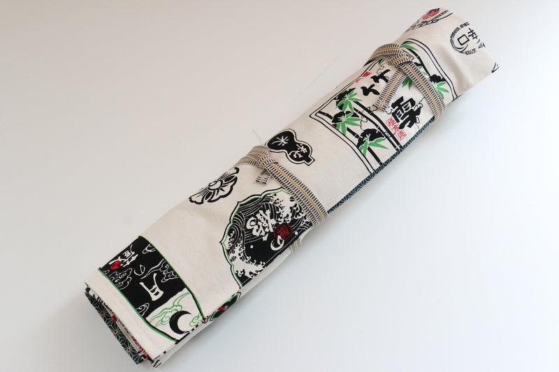 Japanese Style Knife Roll Shirosake-Ura-Greenkasuri 4 Pockets - Japannywholesale