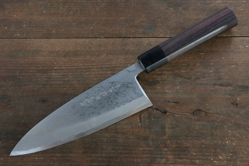 Hideo Kitaoka [Left Handed] White Steel No.2 Damascus Deba  180mm Shitan Handle - Japannywholesale