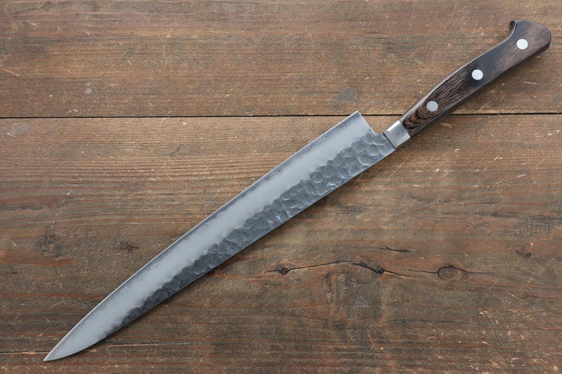 Seisuke AUS8 Hammered Sujihiki  240mm with Brown Pakka wood Handle - Japannywholesale