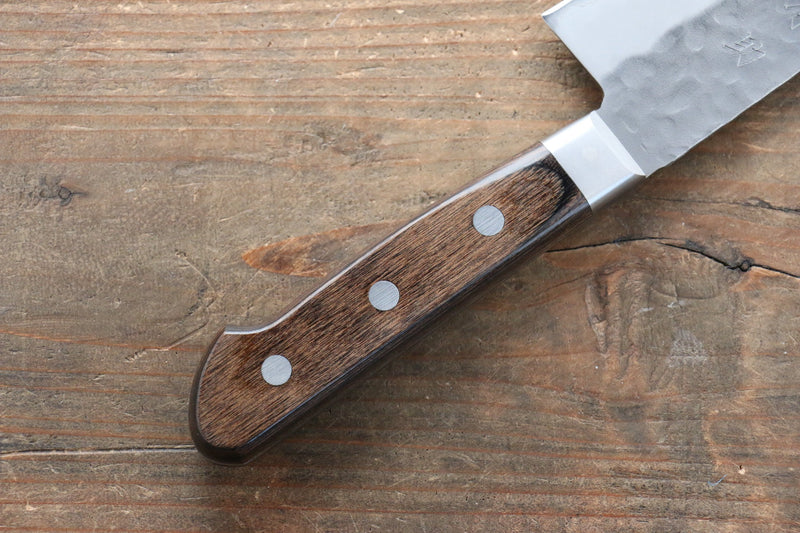 Seisuke AUS8 Hammered Santoku  180mm with Brown Pakka wood Handle - Japannywholesale