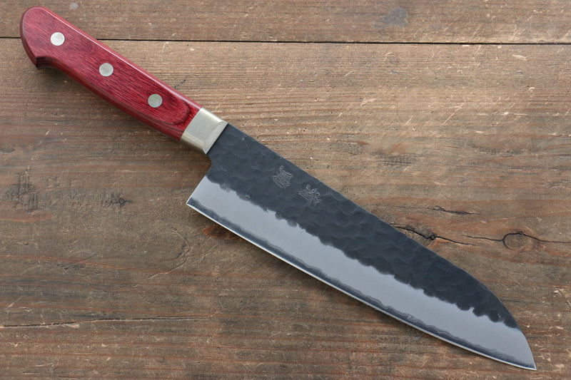 Seisuke Kurobeni Blue Super Hammered Kurouchi Santoku  185mm Red Pakka wood Handle - Japannywholesale