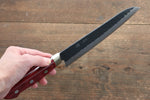 Seisuke Kurobeni Blue Super Hammered Kurouchi Santoku  185mm Red Pakka wood Handle - Japannywholesale