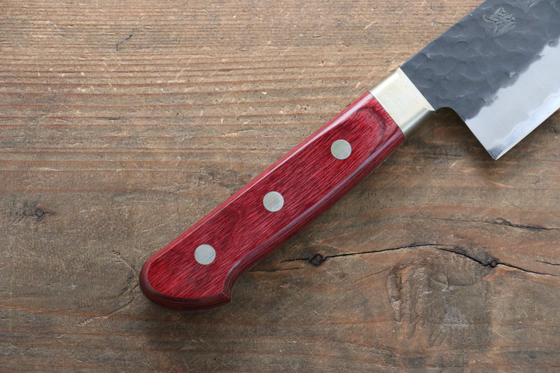 Seisuke Kurobeni Blue Super Hammered Kurouchi Santoku  185mm Red Pakka wood Handle - Japannywholesale