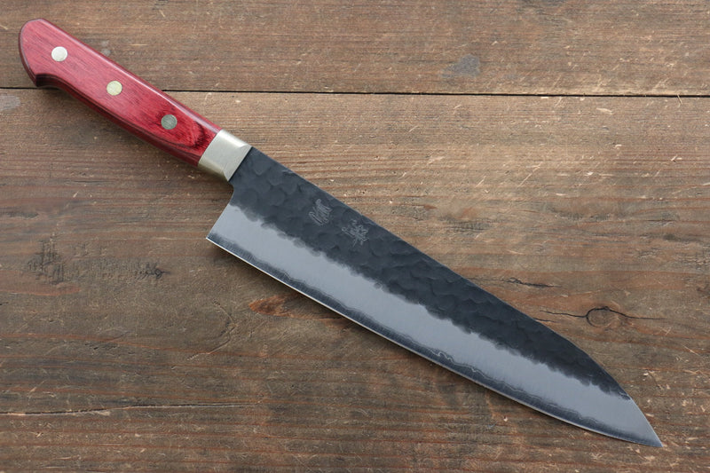 Seisuke Kurobeni Blue Super Hammered Kurouchi Gyuto  210mm Red Pakka wood Handle - Japannywholesale