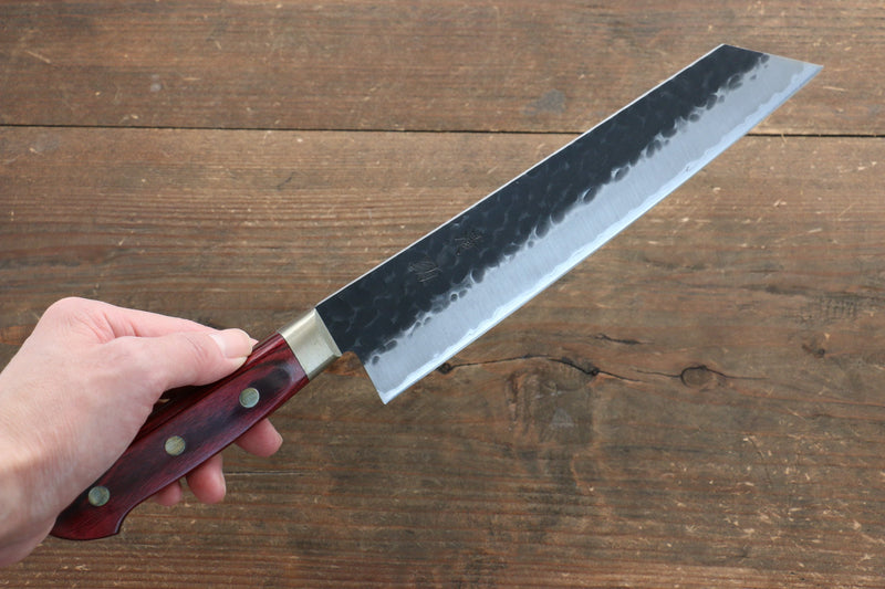 Seisuke Kurobeni Blue Super Hammered Kurouchi Kiritsuke Gyuto  210mm Red Pakka wood Handle - Japannywholesale