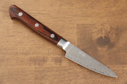 Seisuke Mokusei ZA-18 Mirrored Finish Damascus Petty-Utility  80mm Brown Pakka wood Handle - Japannywholesale