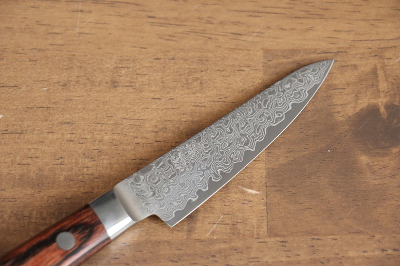 Seisuke Mokusei ZA-18 Mirrored Finish Damascus Petty-Utility  80mm Brown Pakka wood Handle - Japannywholesale