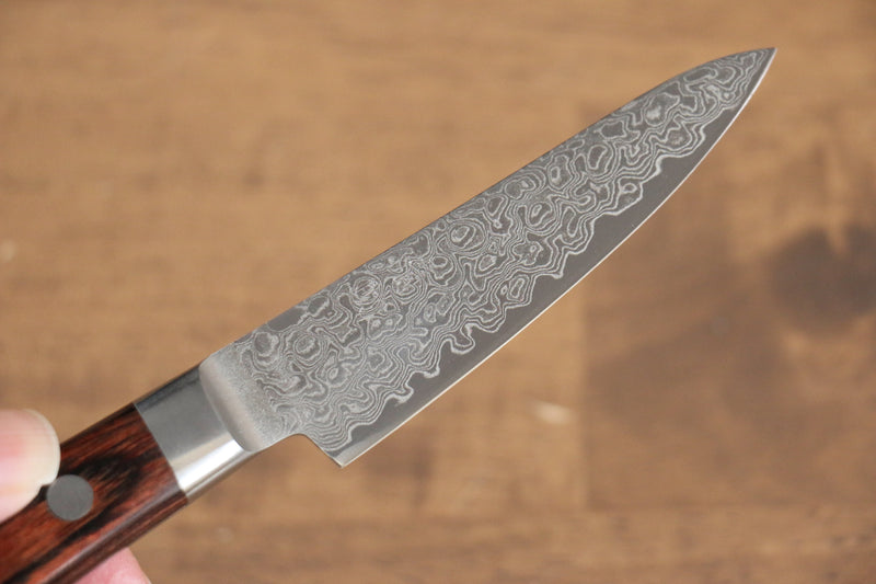 Seisuke Mokusei ZA-18 Mirrored Finish Damascus Petty-Utility  80mm Brown Pakka wood Handle - Japannywholesale