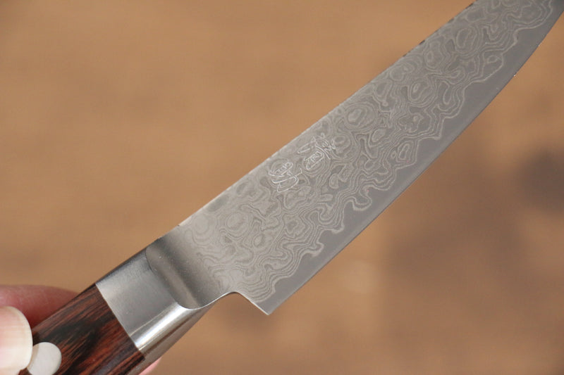 Seisuke Mokusei ZA-18 Mirrored Finish Damascus Petty-Utility  80mm Brown Pakka wood Handle - Japannywholesale