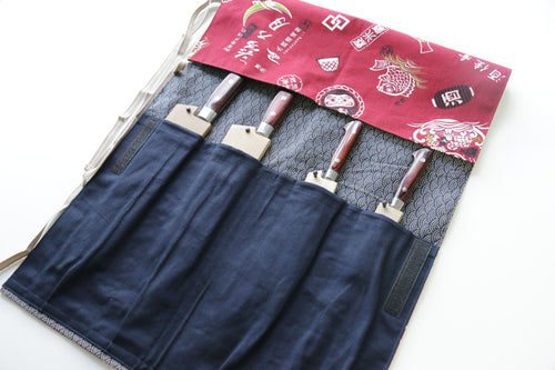 Japanese Style Knife Roll Chakabuki Ura Uroko 4 Pockets - Japannywholesale