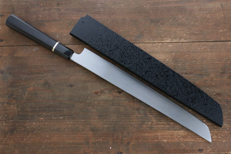 Sakai Takayuki Honyaki Blue Steel No.1 Mirrored Finish Sakimaru Takohiki  300mm Ebony with Ring Handle with Sheath - Japannywholesale