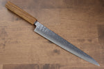 Seisuke Tsukikage AUS10 Migaki Finished Hammered Damascus Sujihiki  240mm Oak Handle - Japannywholesale