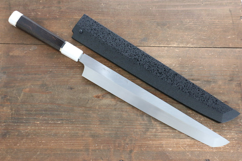 Sakai Takayuki Honyaki Blue Steel No.2 Mirrored Finish Sakimaru Takohiki  300mm Ebony with Ring Handle with Sheath - Japannywholesale