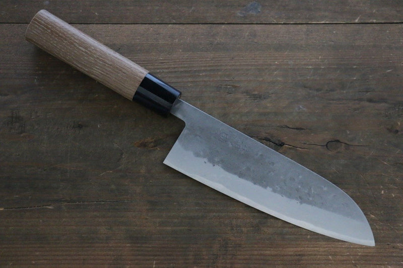 Seisuke Blue Steel No.2 Nashiji Santoku  165mm Chestnut Handle - Japannywholesale