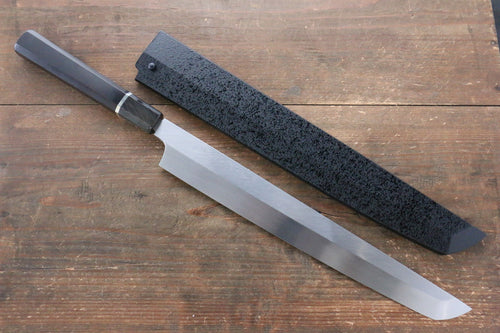 Sakai Takayuki Genbu Honyaki White Steel No.2 Sakimaru Yanagiba  300mm Ebony with Ring Handle with Sheath - Japannywholesale