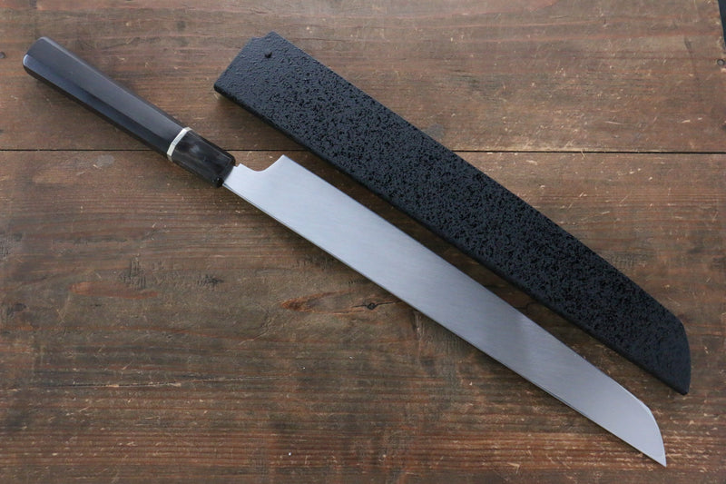 Sakai Takayuki Genbu Honyaki White Steel No.2 Sakimaru Yanagiba  300mm Ebony with Ring Handle with Sheath - Japannywholesale