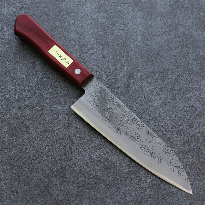 Seisuke Blue Super Hammered Santoku  165mm Red Pakka wood Handle - Japannywholesale