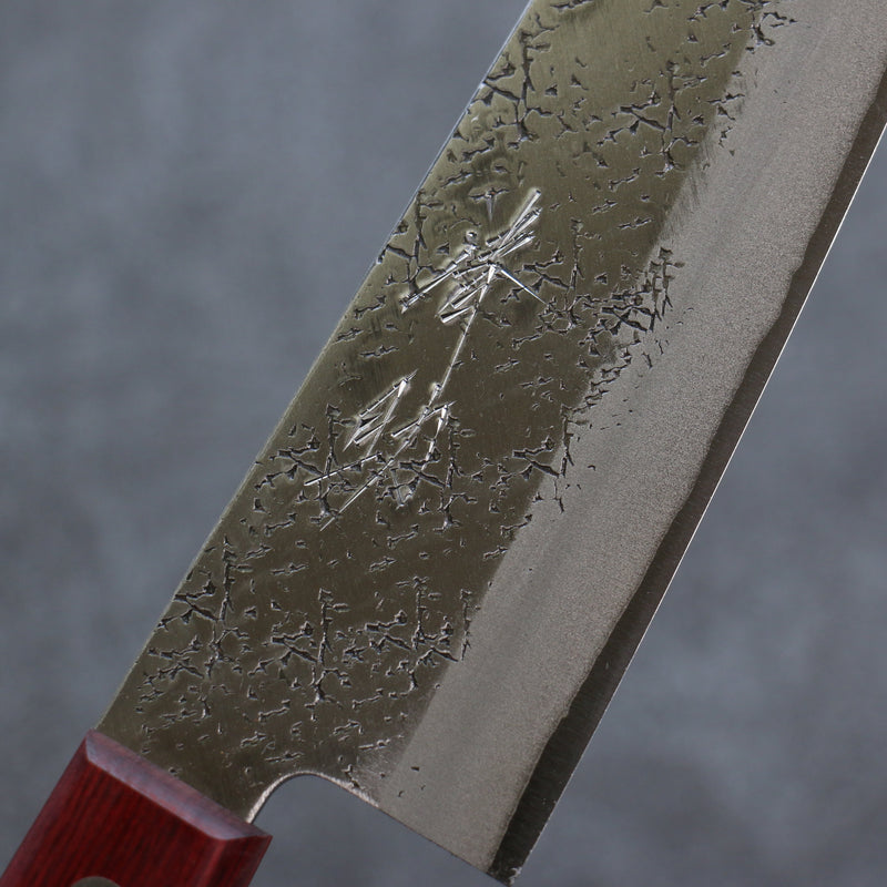 Seisuke Blue Super Hammered Santoku  165mm Red Pakka wood Handle - Japannywholesale