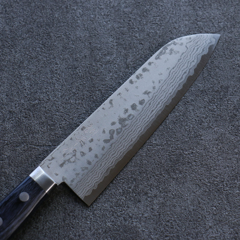 Kunihira Sairyu VG10 Damascus Santoku  170mm Navy blue Pakka wood Handle - Japannywholesale