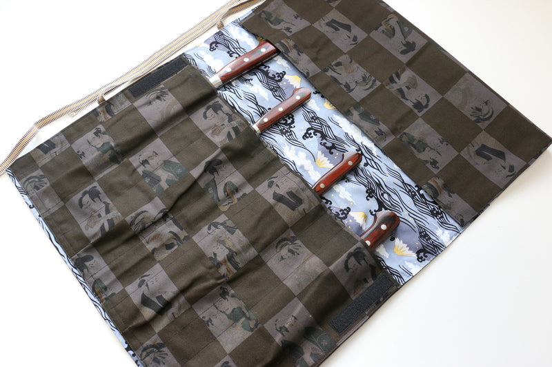 Japanese Style Knife Roll Kurokabuki-Ura-Aofuji 4 Pockets - Japannywholesale