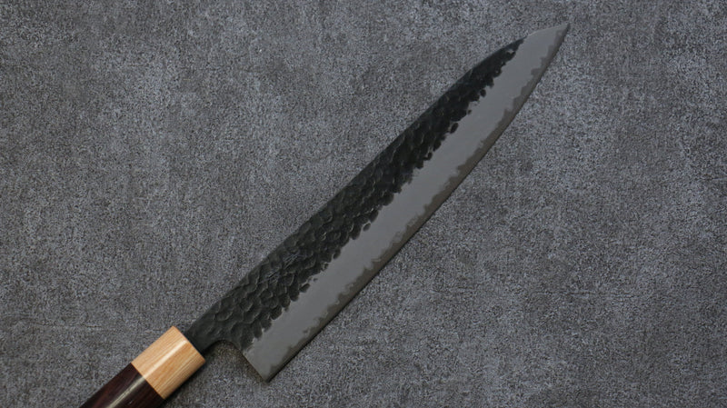 Seisuke Shitan Blue Super Hammered Kurouchi Gyuto  240mm Shitan Handle - Japannywholesale