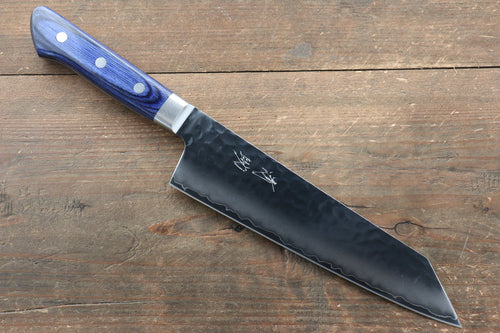 Seisuke Aotsuchi AUS10 Hammered Kiritsuke Santoku  195mm Blue Pakka wood Handle - Japannywholesale