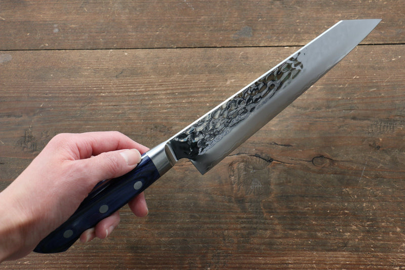 Seisuke Aotsuchi AUS10 Hammered Kiritsuke Santoku  195mm Blue Pakka wood Handle - Japannywholesale