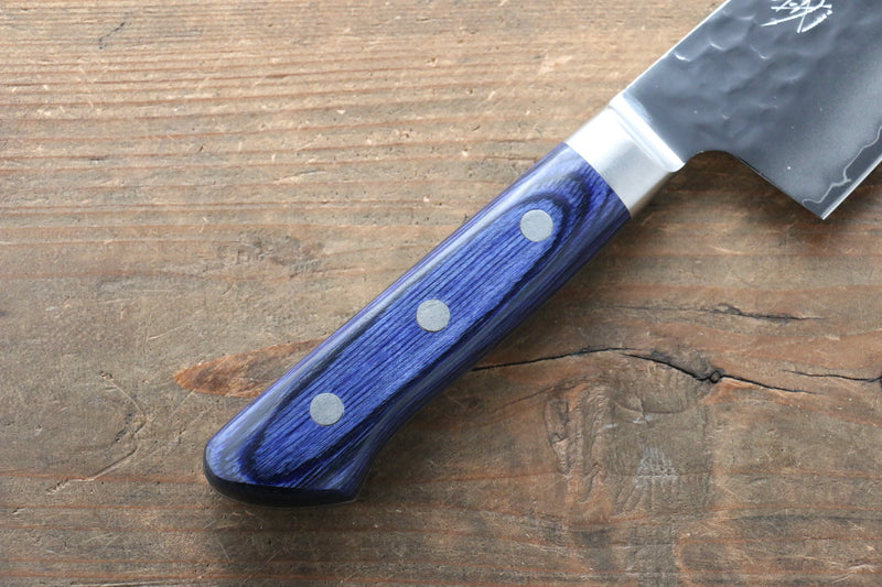 Seisuke Aotsuchi AUS10 Hammered Kiritsuke Santoku  195mm Blue Pakka wood Handle - Japannywholesale