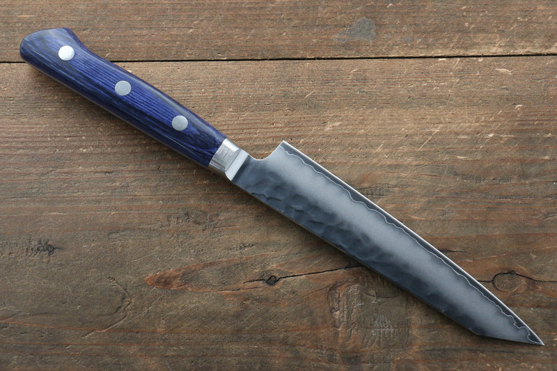 Seisuke Aotsuchi AUS10 Hammered Kiritsuke Petty-Utility  140mm Blue Pakka wood Handle - Japannywholesale