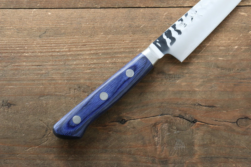 Seisuke Aotsuchi AUS10 Hammered Kiritsuke Petty-Utility  140mm Blue Pakka wood Handle - Japannywholesale