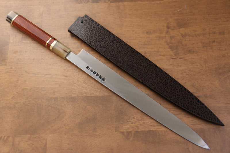 Sakai Takayuki Tenryu Uzushio Blue Steel No.2 Dragon Engraved Yanagiba  300mm Red Ebony Wood Handle with Sheath - Japannywholesale