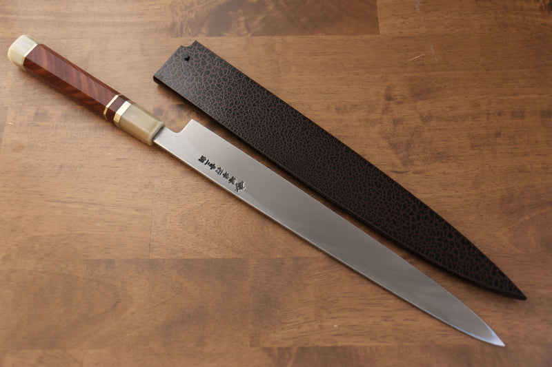 Sakai Takayuki Tenryu Uzushio Blue Steel No.2 Dragon Engraved Yanagiba  300mm Red Ebony Wood Handle with Sheath - Japannywholesale