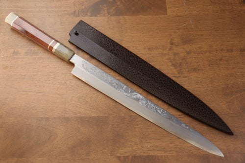 Sakai Takayuki Tenryu Uzushio Blue Steel No.2 Dragon Engraved Yanagiba  300mm Red Ebony Wood Handle with Sheath - Japannywholesale