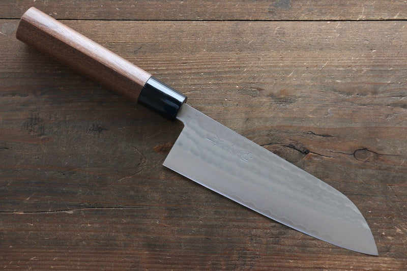 Kunihira Tanzo VG1 Hammered Santoku  170mm Walnut Handle - Japannywholesale