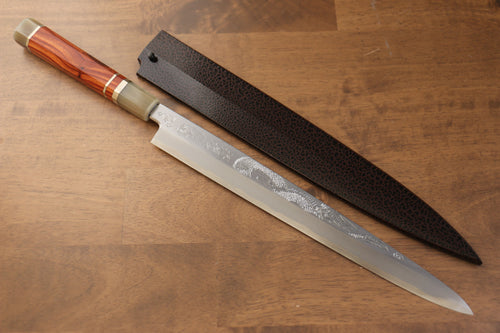 Sakai Takayuki Tenryu Uzushio Blue Steel No.2 Dragon Engraved Yanagiba  300mm Red Ebony Wood Handle with Sheath - Japannywholesale