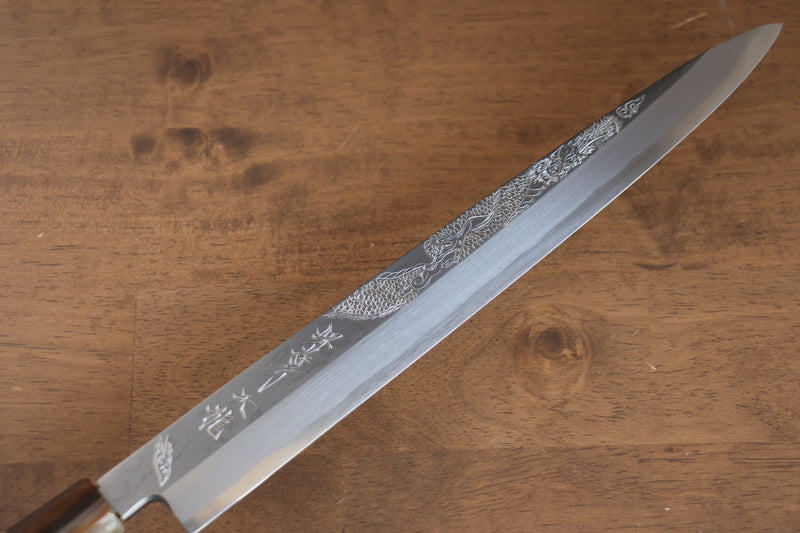 Sakai Takayuki Tenryu Uzushio Blue Steel No.2 Dragon Engraved Yanagiba  300mm Red Ebony Wood Handle with Sheath - Japannywholesale