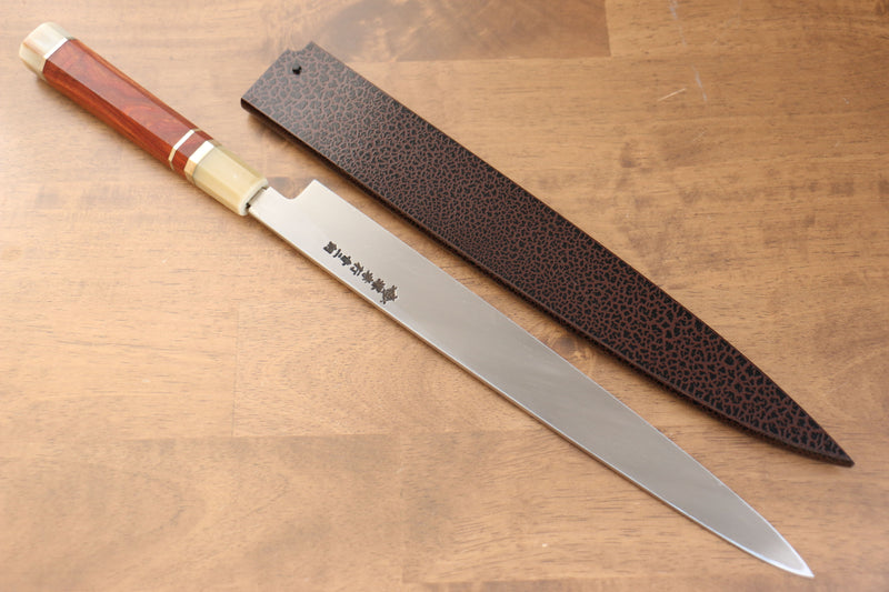 Sakai Takayuki Tenryu Uzushio Blue Steel No.2 Dragon Engraved Yanagiba  300mm Red Ebony Wood Handle with Sheath - Japannywholesale