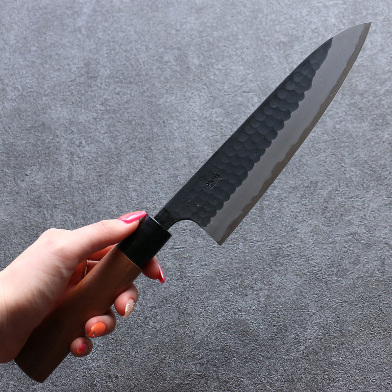 Nao Yamamoto Blue Steel Kurouchi Hammered(Maru) Gyuto  180mm Walnut Handle - Japannywholesale