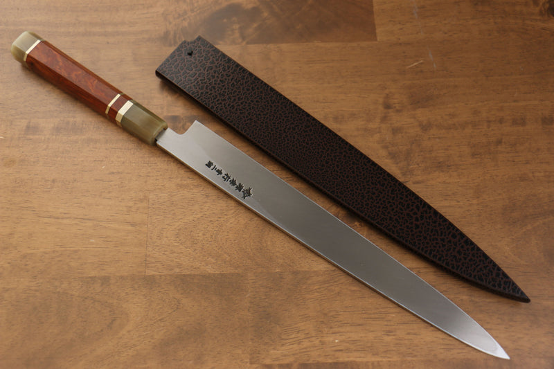 Sakai Takayuki Tenryu Uzushio Blue Steel No.2 Dragon Engraved Yanagiba  300mm Red Ebony Wood Handle with Sheath - Japannywholesale