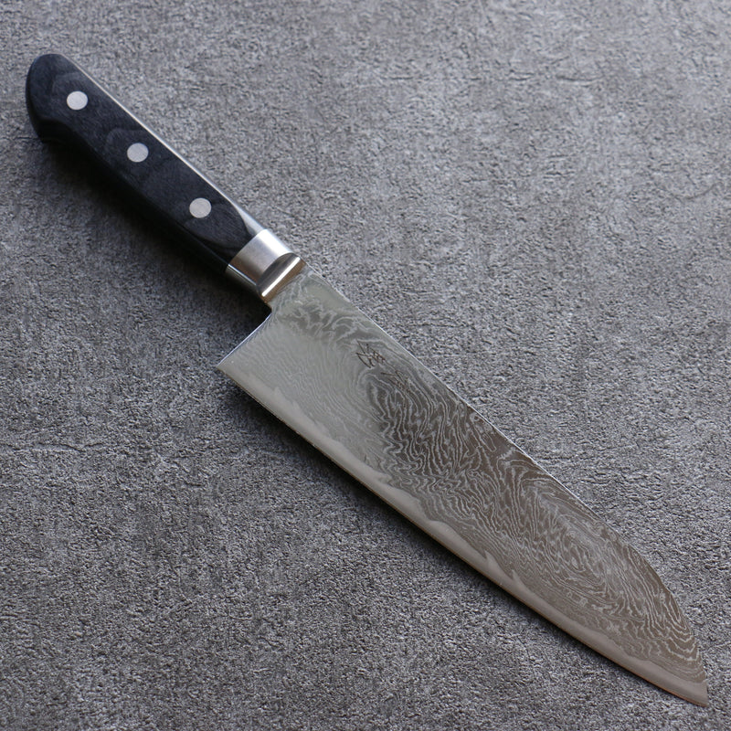 Seisuke Nami AUS10 Mirrored Finish Damascus Santoku  180mm Black Pakka wood Handle - Japannywholesale