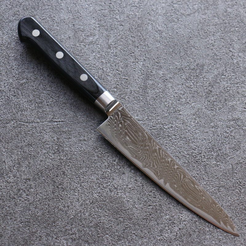 Seisuke Nami AUS10 Mirrored Finish Damascus Petty-Utility  135mm Black Pakka wood Handle - Japannywholesale