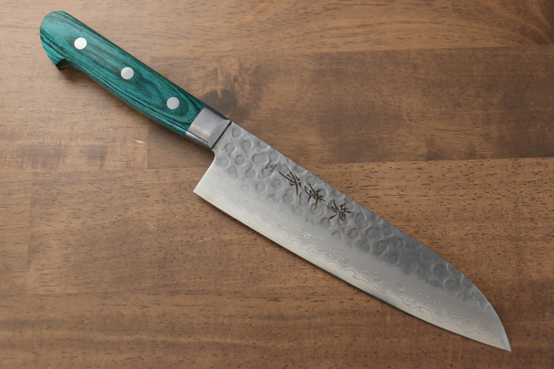 Sakai Takayuki VG10 17 Layer Damascus Santoku  170mm Green Pakka wood Handle - Japannywholesale