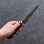 Seisuke Nami AUS10 Mirrored Finish Damascus Petty-Utility  135mm Black Pakka wood Handle - Japannywholesale